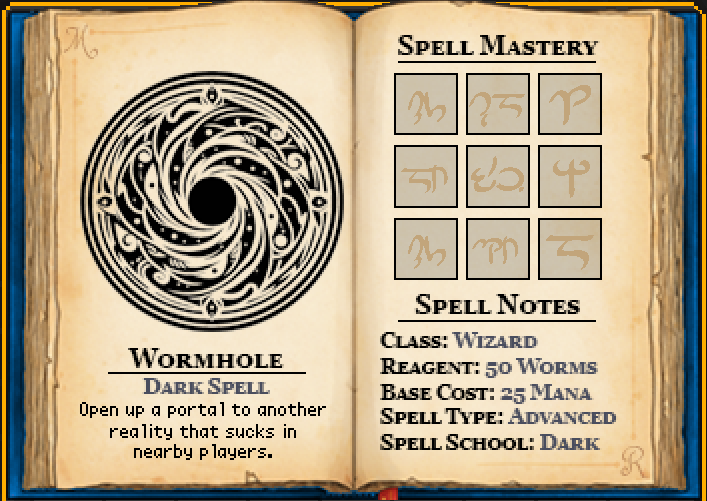 The spell page for the 'Wormhole' spell.